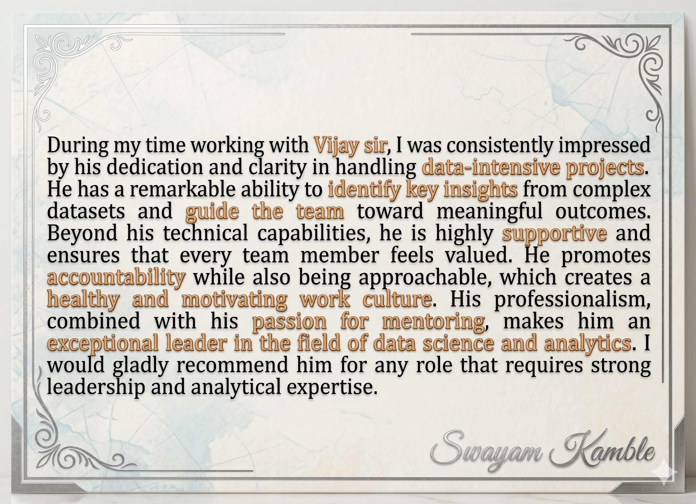 Feedback — Swayam Kamble